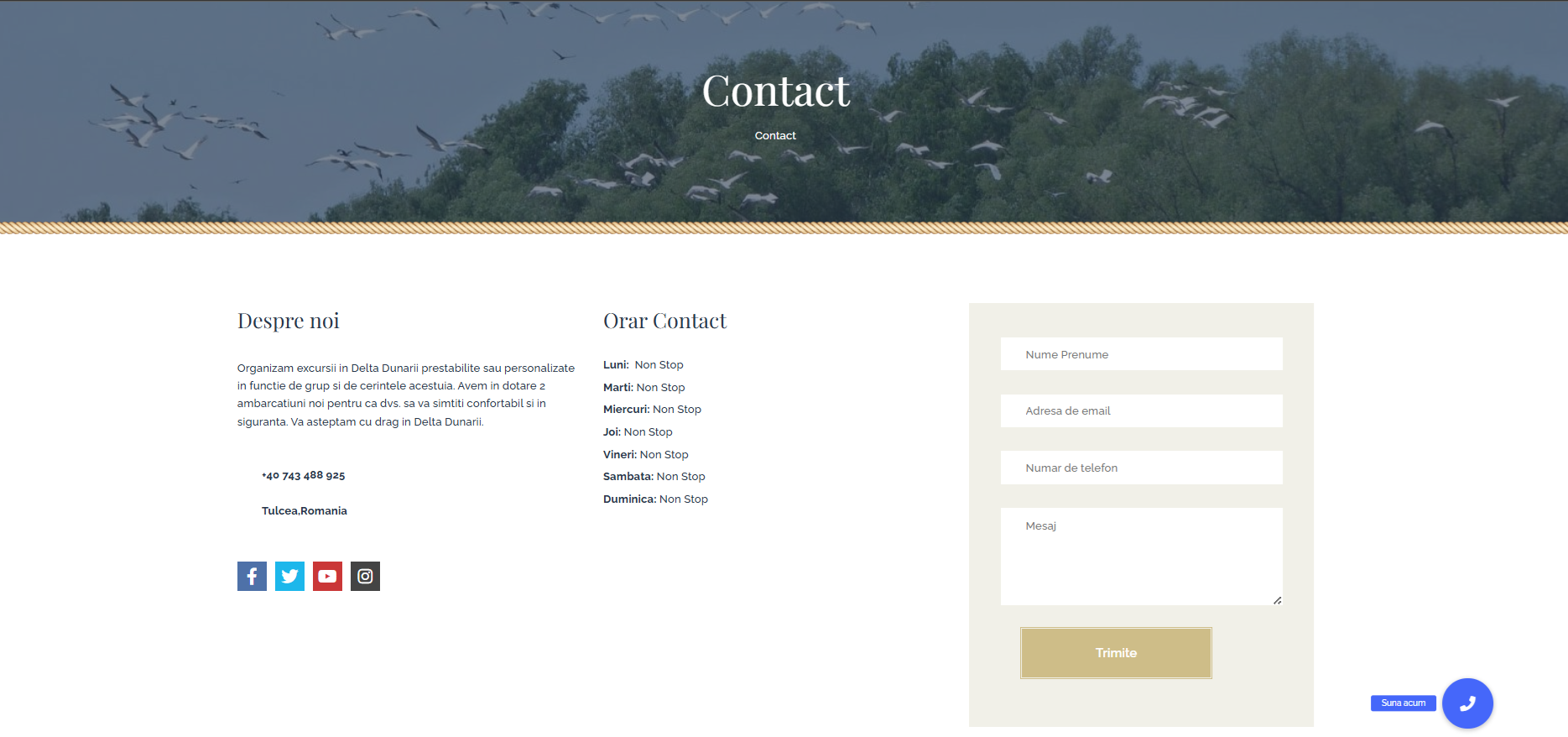 Trips Delta Dunarii contact page with inquiry form, business details and availability information.