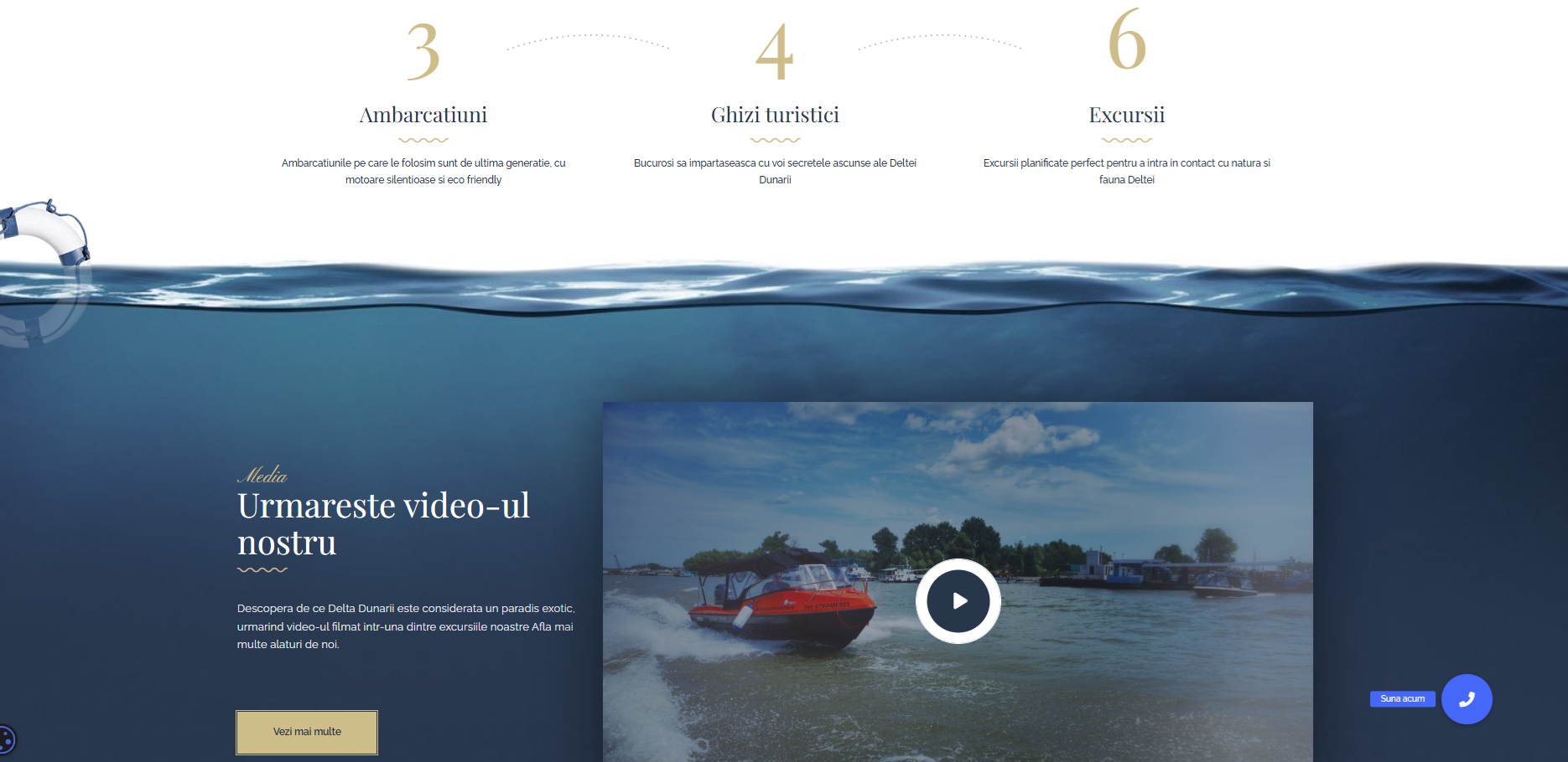 Trips Delta Dunarii video section showing excursion footage and business credibility cues.